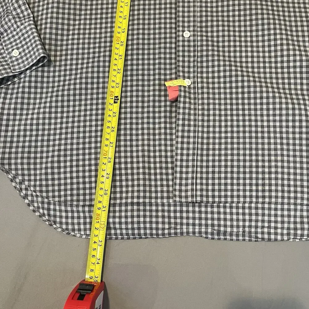 Billy Reid Shirt Men XL Gingham Check Full Cut Button Down Long Sleeve Gray/Whit